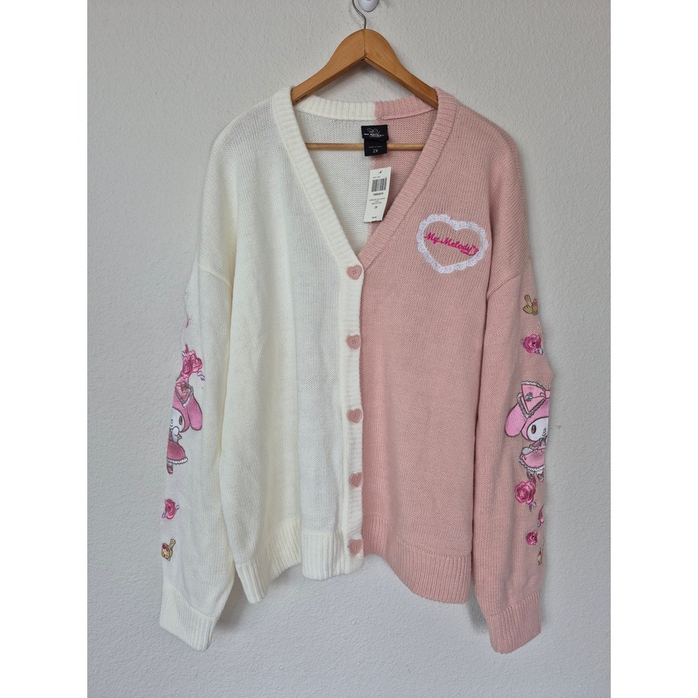 Sanrio My Melody Split Spring Cardigan Embroidered Heart Button 2X‎ NEW